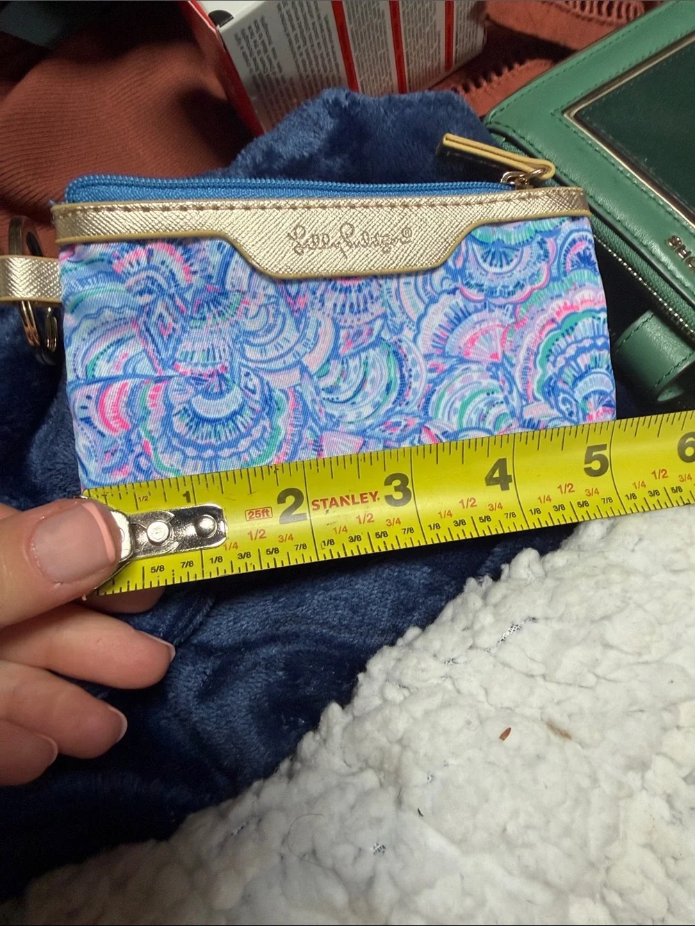Lilly Pulitzer Blue Multicolor Shell-Print Cosmetic Wristlet with Gold Trim